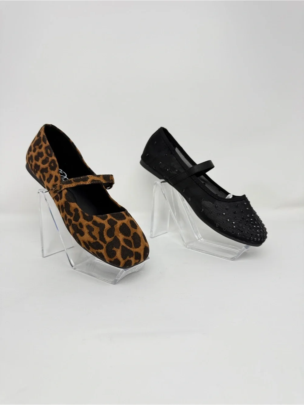 Art Class Girls Size 2 Mary Jane Flats 2-Pair Bundle Leopard Black Rhinestone